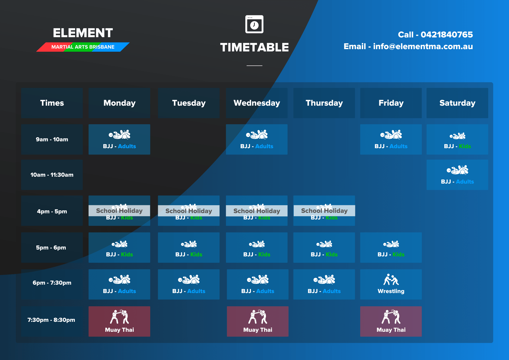 Timetable Element Martial Arts Brisbane